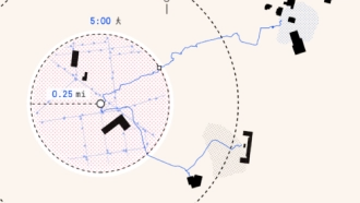 Map visualization showing 5-minute walk distances in urban area